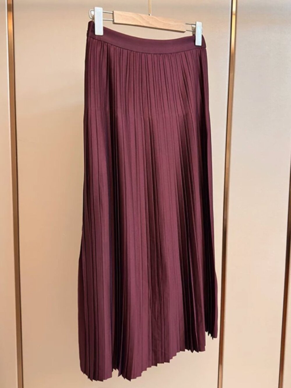 REISS Savannah Satin Pleated Midi Skirt - Burgundy Wine Quiet Lux - Picture 4 of 6